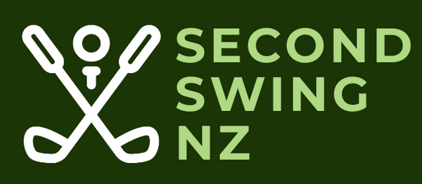 Logo of Second Swing NZ with crossed golf clubs on a green background